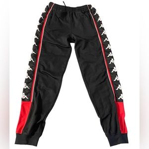 Kappa Sweatpants Mens Large Black Red Logo Jogger Sweats Sweatpant Banner Stripe